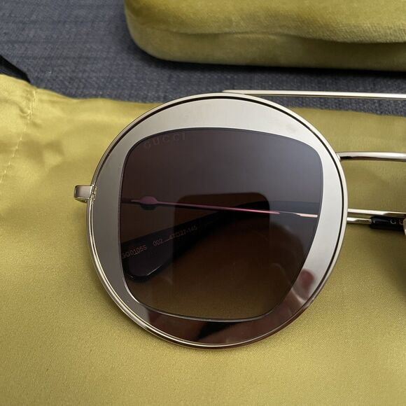 NWT Gucci Round Frame Sylvie Web Sunglasses GG0105S Gold - Picture 3 of 9